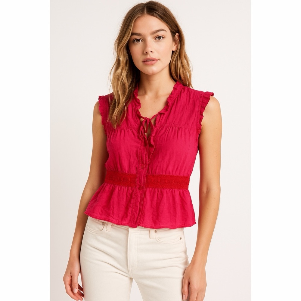 Free People x Vintage 2000s Hot Pink Raspberry Ruffle Blouse